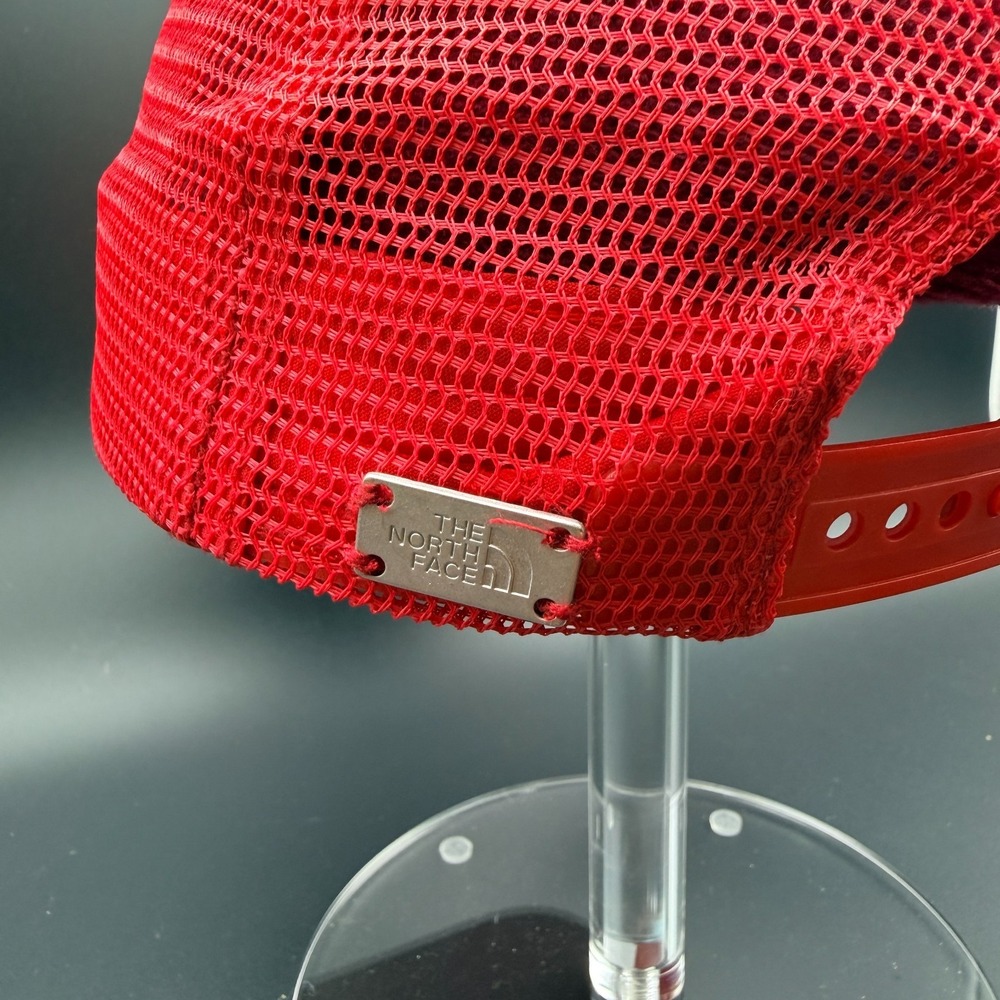 The North Face Trucker Cap Womens One Size Red Cream Mesh Pine Tree Snapback Hat - Picture 5 of 11